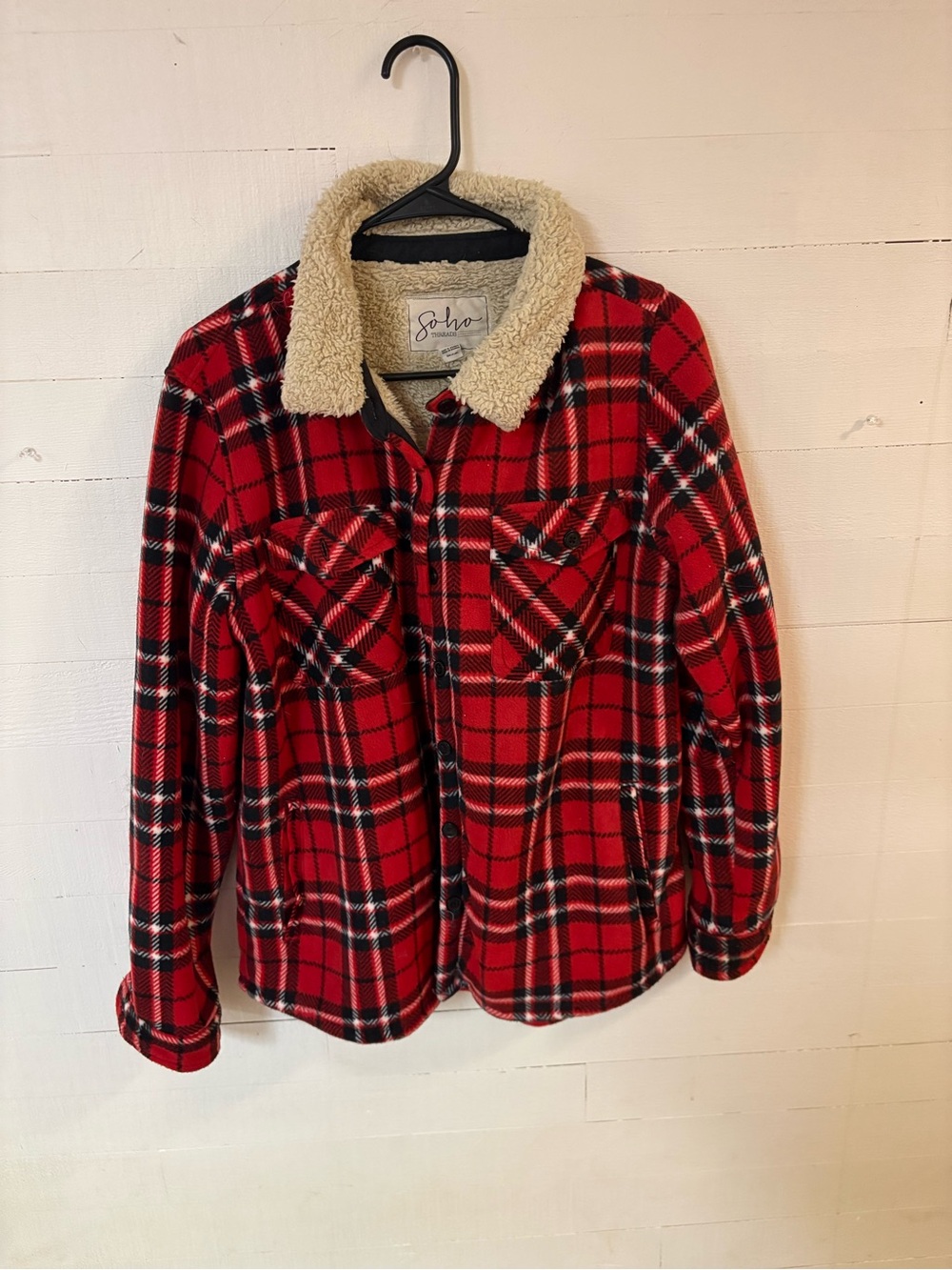 Soho Threads Sherpa Lined Plaid Jacket Red Flannel Size Large